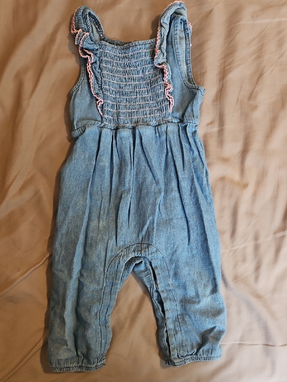 Penelope Mack Denim-Style Blue Romper with Pink Trim 9m